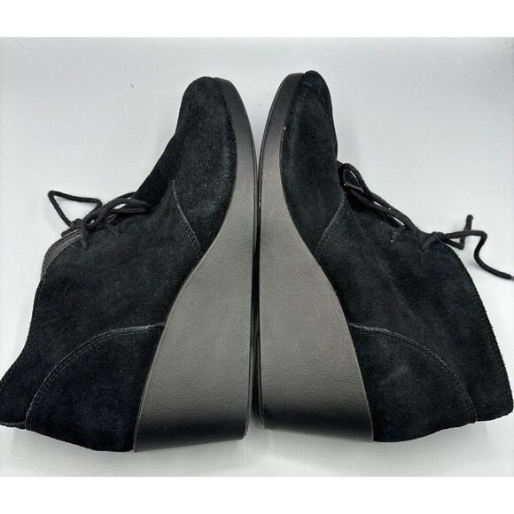 Crocs Black Suede Leigh Ankle Boot Wedge Lace Up 9.5 Bootie - Picture 7 of 8